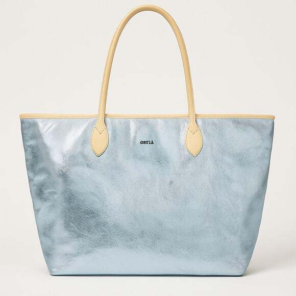 Sorial Holiday Tote Light Blue Vegan Leather Metallic Glazed Shopper Bag NWT - Picture 1 of 9